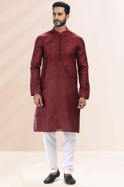 Maroon Linen Cotton Kurta for Men (NMK-6730)