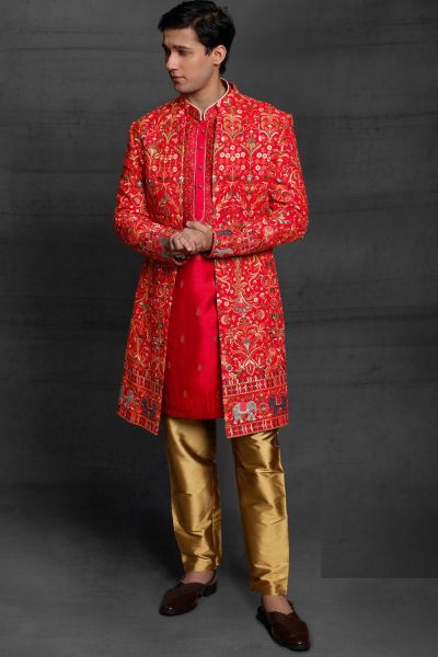 Maroon Silk Indowestern for Men (NMK-5447 )