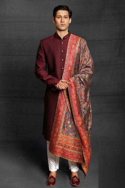 Maroon Silk Indowestern (NMK-5414 )