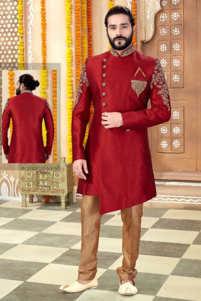 Maroon Silk Sherwani (NMK-4295)