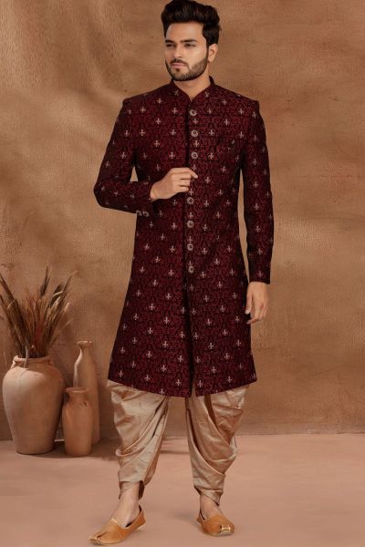 Maroon Velvet Sherwani (NMK-5784)