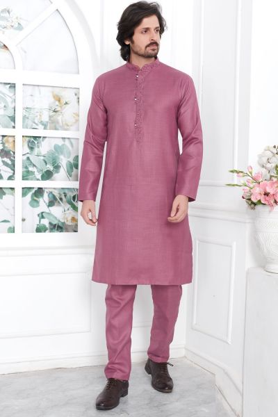 Mauve Linen Cotton Kurta Pajama (NMK-7592)