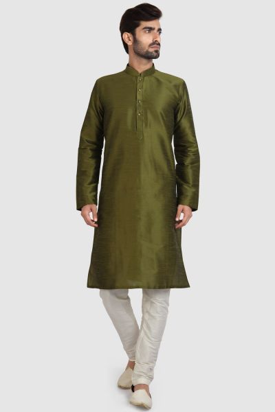 Mehendi Green Art Silk Kurta Pajama (NMK-5927)