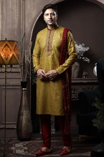 Mehendi Green Silk Kurta Pajama (NMK-6085)