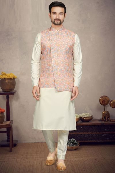 Multicoloured Cotton Printed Mens Nehru Jacket (NMK-6956)