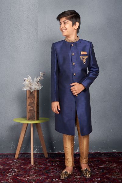 Navy Blue Art Silk Boys Sherwani (NKK-726)