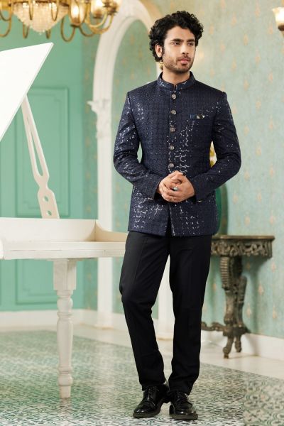 Navy Blue Art Silk Embroidered Indo Western (NMK-7138)