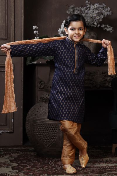 Navy Blue Cotton Boys Kurta Pajama (NKK-760)