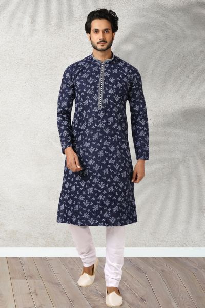 Navy Blue Cotton Kurta Pajama (NMK-5760)