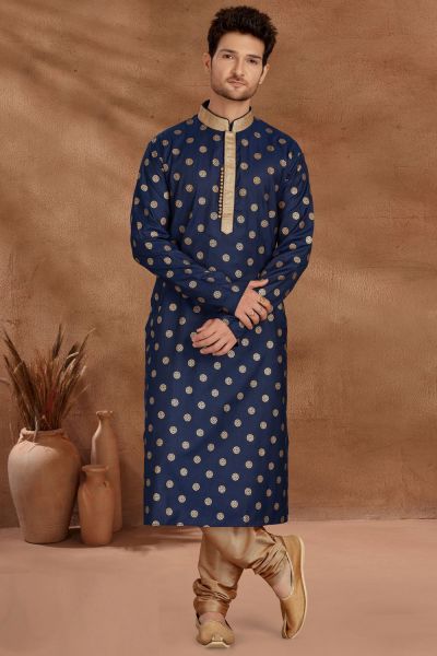 Navy Blue Cotton Printed Kurta Pajama (NMK-5479)