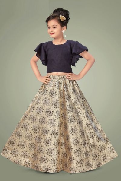 Navy Blue Cotton Silk Girls Lehenga Choli (NFG-258)