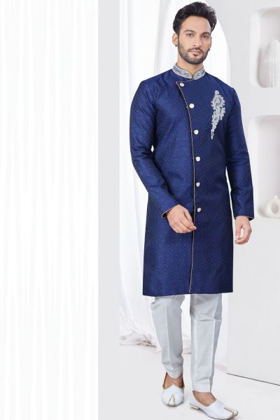 Navy Blue Jaquard Indo Western (NMK-7867)