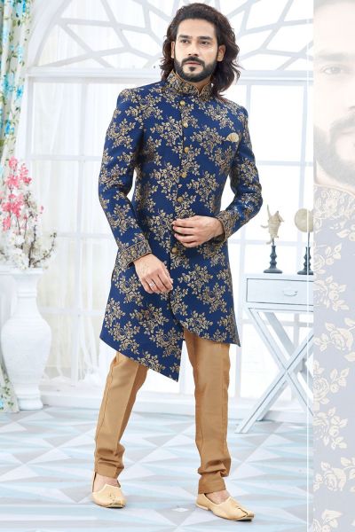 Navy Blue Jaquard Sherwani (NMK-4127)