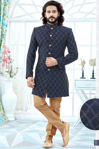 Navy Blue Jaquard Sherwani (NMK-4135)