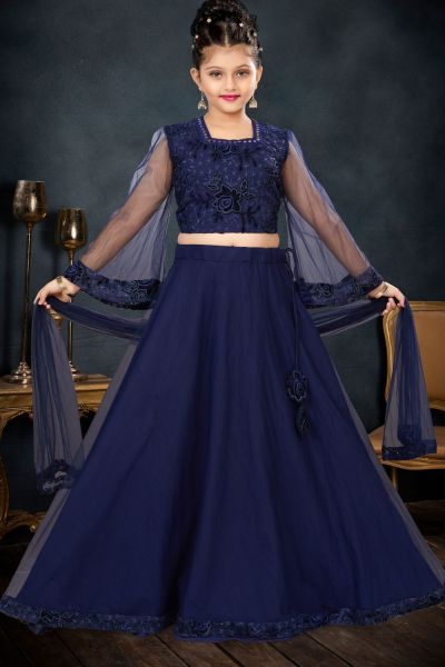 Navy Blue Net Girls Lehenga Choli (NFG-268)