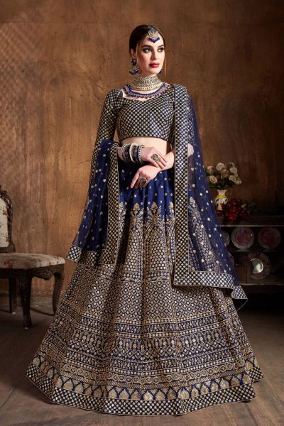 Navy Blue Raw Silk Lehenga Choli (NWG-1082)