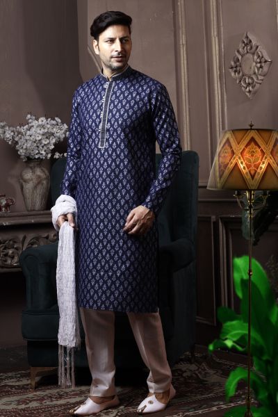 Navy Blue Silk Kurta for Men (NMK-6066)