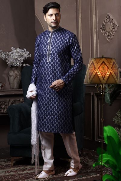 Navy Blue Silk Kurta Pyjama (NMK-6064)