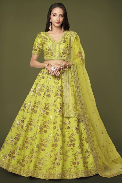 Neon Green Slub Silk Lehenga Choli (NWG-1392)