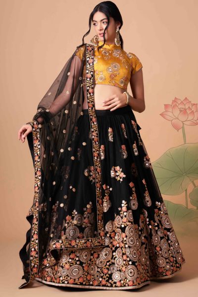 Net Embroidered Lehenga in Black (NWG-1274)