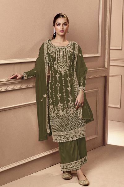 Net Mehendi Green Salwar Suit (NWS-6851)