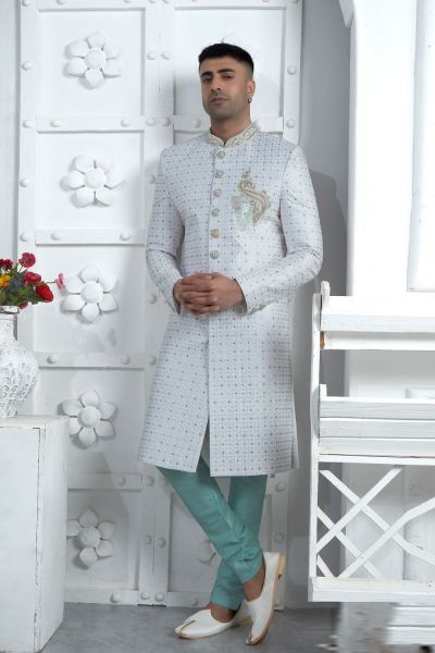 Off White Art Silk Sherwani for Men (NMK-7708)