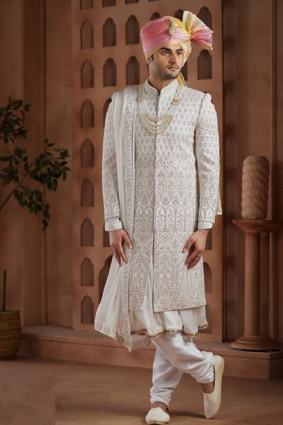 Off White Art Silk Sherwani (NMK-7626)