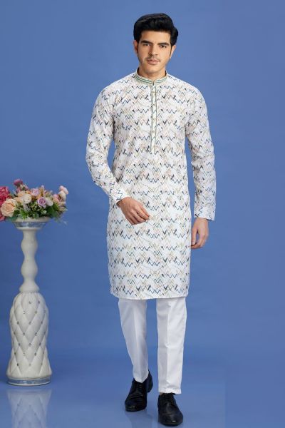 Off White Cotton Digital Printed Kurta (NMK-7519)