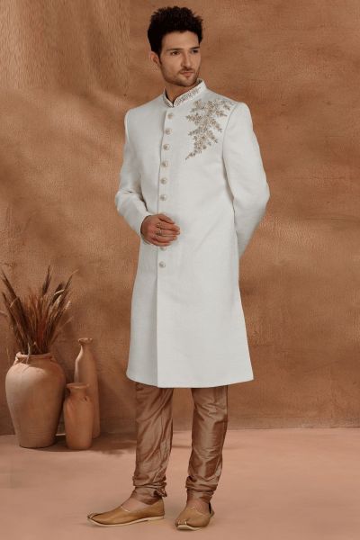 Off White Cotton Silk Sherwani (NMK-5780)