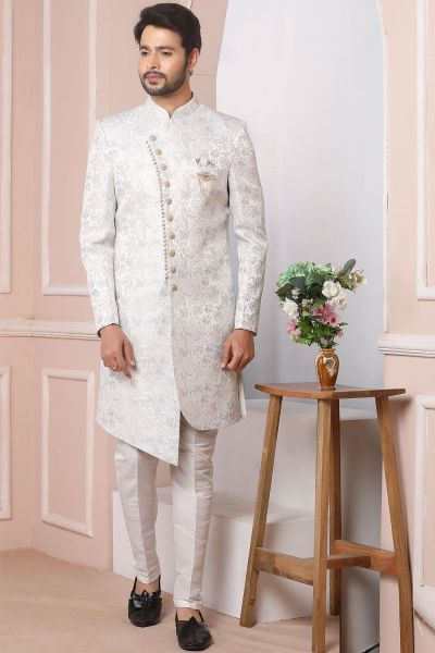 Off White Imported Jaquard Silk Indo Western (NMK-6174)