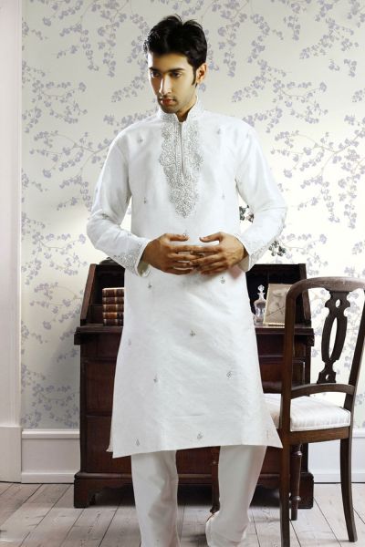 Off White Jacquard Designer Kurta Pajama (NMK-1032)