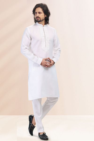 Off White Linen Cotton Kurta Pajama (NMK-6728)