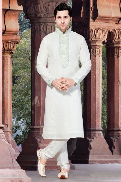 Off White Linen Men's Kurta Pajama (NMK-2917)