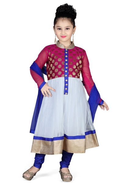 Off White Net Girls Salwar Kameez (NFG-104)