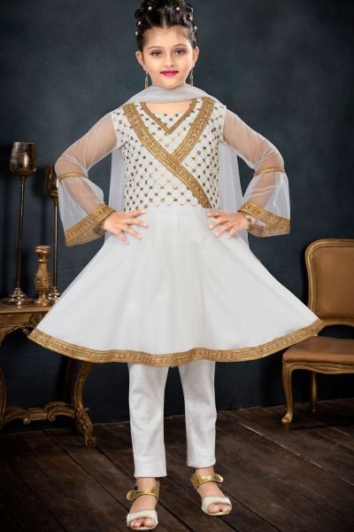 Off White Net Girls Salwar Kameez (NFG-273)