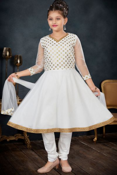 Off White Net Girls Salwar Suit (NFG-279)