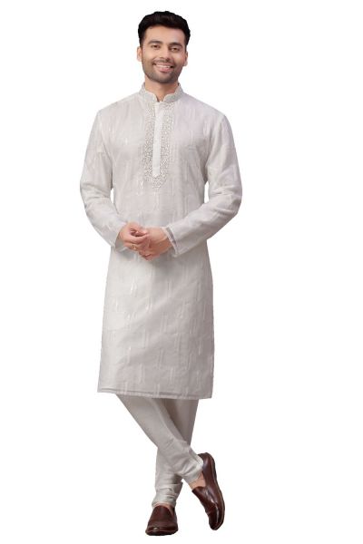 Off White Organza Silk Kurta Pajama (NMK-5989)