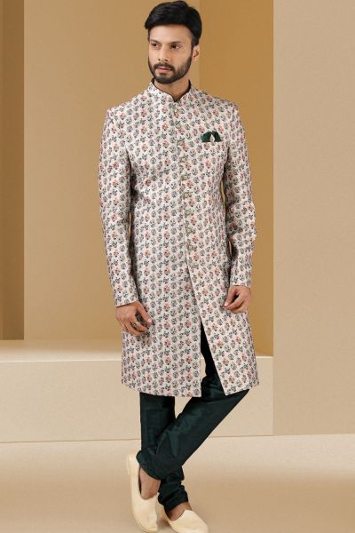 Off White Silk Indo Western for Men (NMK-5807)