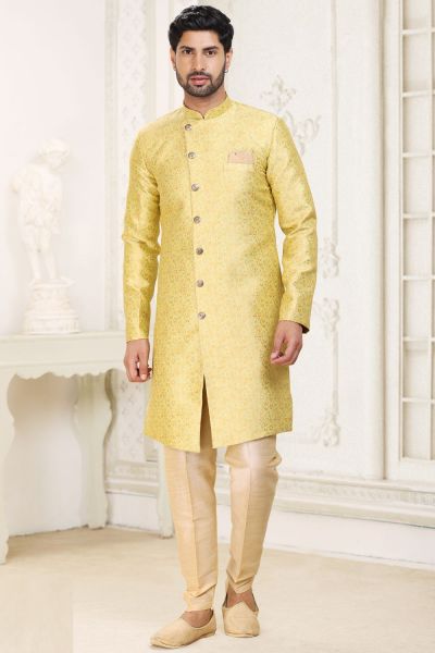 Olive Green Banarasi Jaquard Indo Western (NMK-6905)