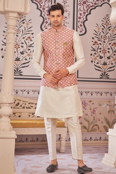 Onion Pink Art Silk Nehru Jacket (NMK-7990)