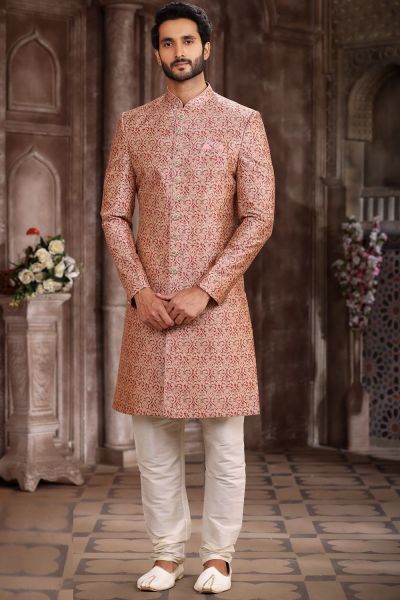 Onion Pink Art Silk Printed Sherwani (NMK-6872)