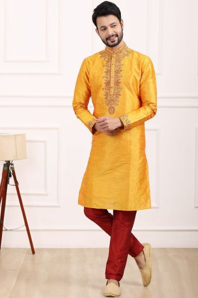 Orange Art Banarasi Silk Kurta Pajama (NMK-7017)