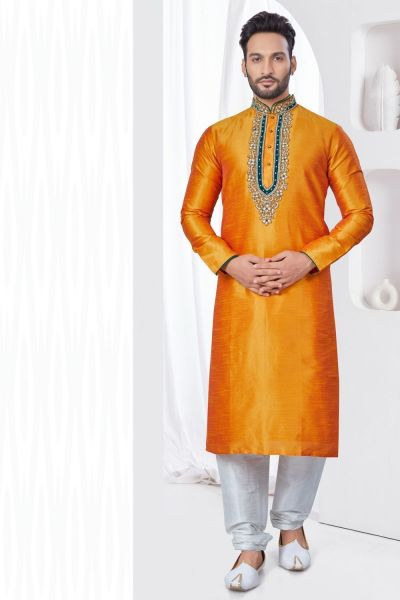 Orange Art Silk Kurta Pajama (NMK-7811)