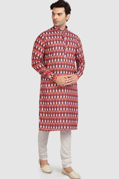 Orange Cotton Printed Kurta Pajama (NMK-5726)