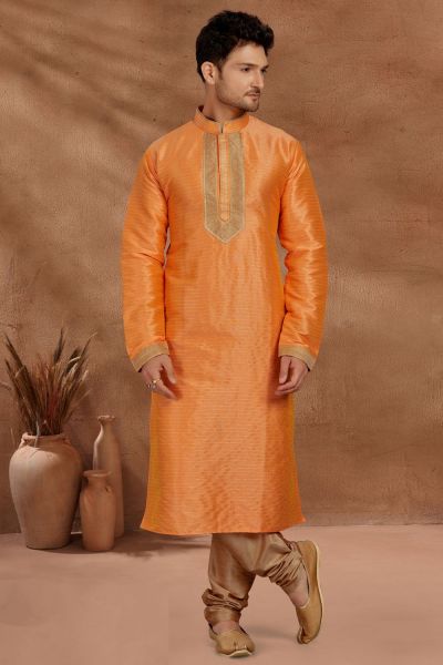 Orange Jaquard Kurta Pajama (NMK-5485)