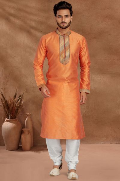 Orange Jaquard Kurta Pajama (NMK-5489)