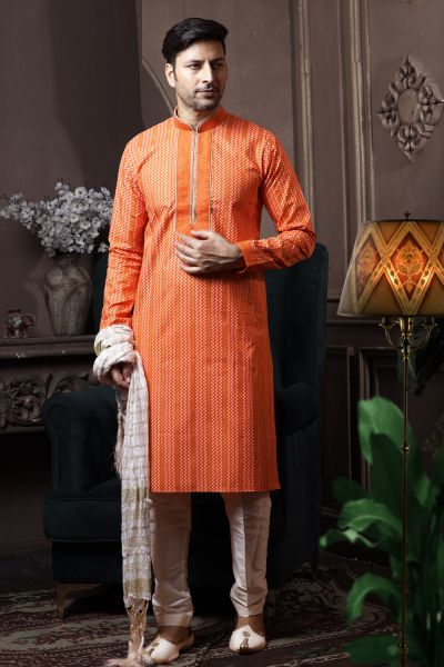 Orange Silk Kurta Pajama (NMK-6076)