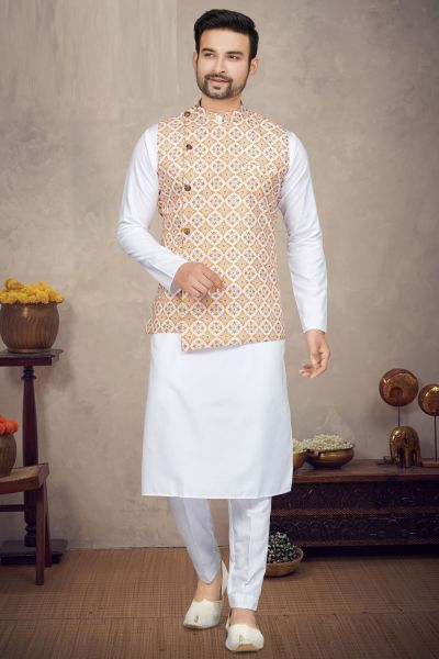 Nehru jacket on orange kurta best sale