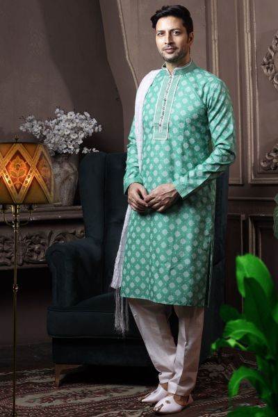 Pastel Green Silk Kurta Pajama (NMK-6065)