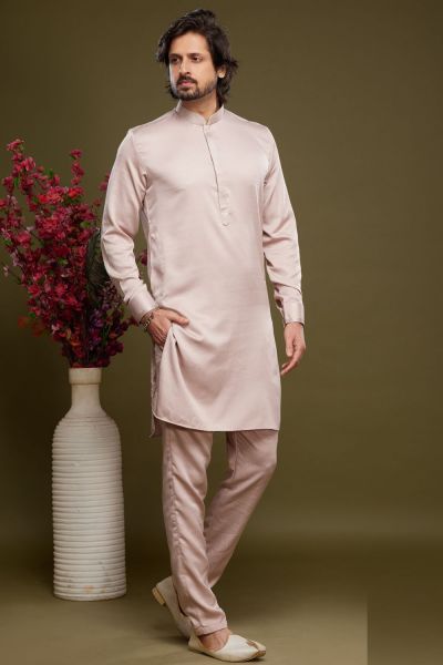 Peach Art Banarasi Silk Kurta Pajama (NMK-7077)